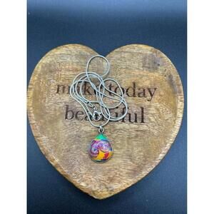 Rainbow Calsilica Teardrop Pendant with coated chain Fashion Costume Piece